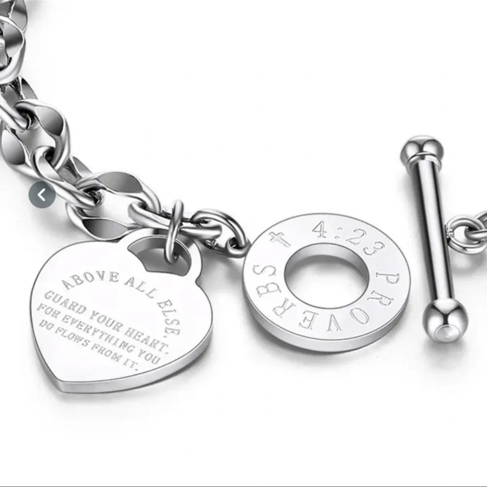 New Proverbs 4:23 Handmade 316L Stainless Steel Cross Heart Pendant Necklace